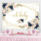 Lofaris Oh Baby Pink Floral Gold Glitter Shower Backdrop
